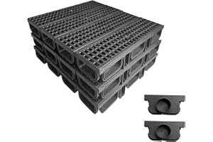 NATOTELA HDPE Channel Drain and Grating-12Pack 6Mtr A15 Drainage Channel Shallow Profile Drain Channel System Non-traffic Drain Channel for Pedestrian ,Patio,Landscaping,Garden,Balcony(50Lx14Wx9.3D)cm