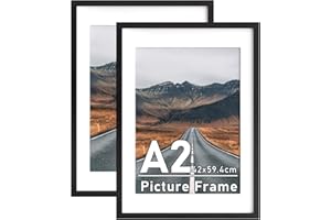 Zueyunstoo 2 Pack A2 Picture Frames with A3 Mount, Black A2 Poster Frame, 42x59.4cm Photo Frames with Safe Perspex Front, Wall Mounting