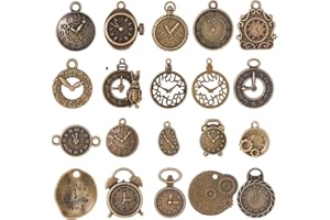 SUNNYCLUE 1 Scatola 2 Set 40 Pezzi Ciondoli Quadrante Orologio Ciondoli Steampunk Sfusi Bronzo Anticato Orologio retrò Ingranaggio Ruota Dentata Orologi Rotondi Punk A Vapore Fascino per La Creazione