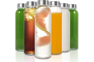 LIMILI Glass Bottles with Lids, 6 Pack 500ml Glass Bottles with Stainless Steel Lids, Glass Water Bottles with Lids Leak Proof Reusable Glass Drinking Bottles for Hot Cold Drinks Work Gym Home (A)