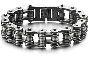 COOLSTEELANDBEYOND Pesante e Studio - Bracciale da Uomo, Catena di Bicicletta, Acciaio Inossidabile, Lucidato a Specchio