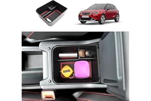 Coleya Caja de Almacenamiento para Apoyabrazos Compatible con Seat Arona/Seat Ibiza 2017-2024, Bandeja de Reposabrazos, Organizador de Consola Central con Alfombrilla Antideslizante (Rojo)