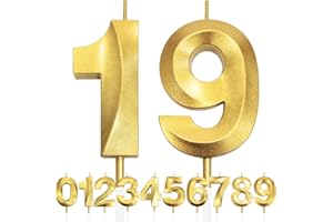 MAKOTO NOBU 19th Birthday Candle, 3D Design Gold Glitter Number Candles, Cake Topper Decorations, Cake Candle for Birthday Party, Wedding Anniversary, Baby Shower, Party Decoration