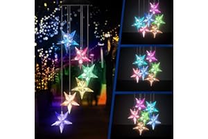 Favson Wind Chimes Stars Solar Light Wind Chime Lights Color Changing LED Mobile Wind Chime Best Birthday Gifts for Mom, Hanging Decorative Romantic Patio Lights for Yard Garden Home Party