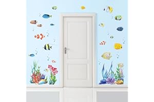 wondever Pegatinas de Pared Bajo el Mar Peces Adhesivos Pared Decorativos Peces Tropicales Vinilos Pared para Habitación Infantiles Bebés Baño