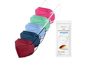 TubeRoo FFP2 Maske Bunt farbig 1/5/10/20/50/100 Stück Masken aus Deutschland, Made in Germany, weiche runde Ohrschlaufen Bänder, Atemschutzmaske, Mundschutz, Schutzmaske, Staubmaske, Feinstaubmaske