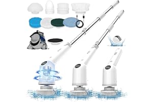 TEKXDD Brosse Electrique Nettoyage,Brosse Menage with 9 Replaceable Brush Heads, Brosses Nettoyage de Sol électriques 3 Vitesses Réglables, Electric Spin Scrubber avec Longue Poignée