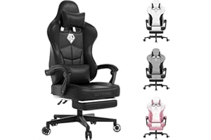 Popsit Sedie Gaming, ergonomica, Sedia da gioco con poggiatesta e supporto lombare sedia per PC, con poggiapiedi, in pelle PU, girevole a 360 gradi, regolabile in altezza(NERO)