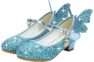 JLHu Fille Chaussures de Princesse Elsa Talon Haut Chaussures pour Déguisement Bout Fermé Reine des Neiges Soirée Carnaval Noël Fête Cadeau Cendrillon Enfant Sandales Antidérapant