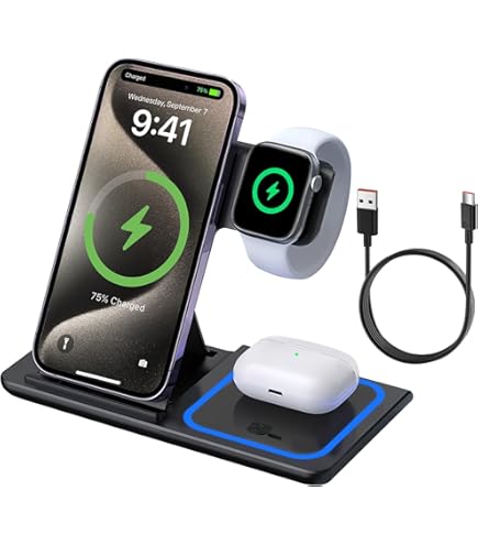 LIMETA MD683 Draadloze oplader, 4-in-1 magnetisch laadstation, USB C, snellader, OTA-upgrade, compatibel met iPhone 15, 14, 13, 12, AirPods iWatch