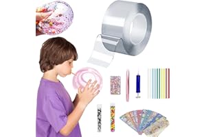 AOIUENOK 28 Stück Nano Tape Bubbles Set,Bubble Tape,Aufblasbares Luftpolsterband,Bubble DIY Craft Kit,Nano Doppelseitiges Klebeband mit Pailletten Und Stroh,Gastgeschenke und für Erwachsene Kinde(5cm-3M)