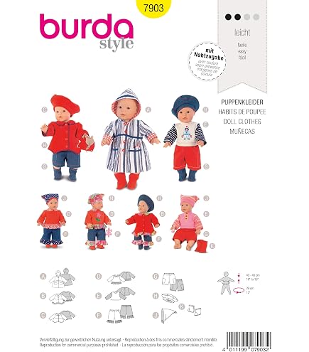 Patron Facile Niveau 1 Burda B8308 Patron De Couture Vêtements De Poupée Assortis 19 X 13 Cm - Robes, Pantalons, Chapeaux Et Sac à Dos