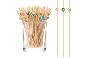 DIVINA VITAE 200 Piezas Brochetas de Cóctel Brochetas de Aperitivo Palillos de Dientes Brochetas de Bambú de Frutas Desechables con Cuentas Brochetas de Bebidas Accesorios para Fiestas Disco (10 Colores)