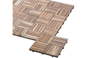 iWerk® – Holzfliesen Akazie 30 x 30 cm | 10er Set Balkonfliesen wetterfest mit EASY KLICKSYSTEM | Robuste Bodenfliesen für Terrasse, Balkon & Garten | Geschmackvoller Bodenbelag | Akazie Cocos