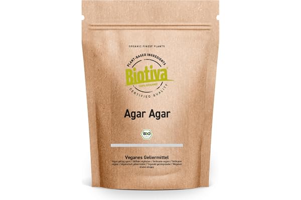 Biotiva Agar Agar Bio 200 g – vegansk gelatinersättning – geleringsmedel från rödalger – bindemedel och gelningsmedel – för söta och salta rätter – kontrollerad och fylld i Tyskland