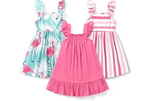 PATPAT Multipack Vestidos para Niñas Pequeñas Sin Mangas con Rayas de Flamenco Vestidos Casuales para Niñas Pequeñas