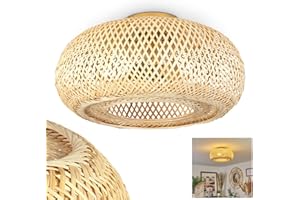 HOFSTEIN Lampa sufitowa Bauro, nowoczesna lampa sufitowa z metalu/bambusa w kolorze złotym/naturalnym, lampa w stylu boho z efektem świetlnym, ø40cm, 1 lampa, 1 x E27, bez żarówki