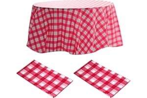 ZeriTlolen 6 Pack Premium Round Checkered Red Plastic Tablecloth - 84 Inch Round Table Cover (Red Grid, 2Pcs)