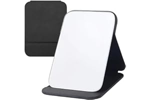 WFEWE 16x11cm Portable Folding Makeup Mirror Black PU Leather Travel with Stand Desktop Vanity Mirror for Travel Camping,Home (6.3 * 4.3in)