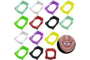 AUSWALAR 14 PCS Halloween Demon Teeth Gnarly Fake Teeth,Plastic Funny Dentures Vampire Fangs Glow in The Dark Teeth for Halloween Costume Play Party