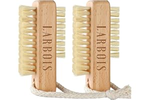 Wooden Nail Brush,Larbois Double Sided Hand and Nail Cleaning Brush, 2Pcs Scrubbing Brush Eco Friendly Fingernail Brush Hanging Rope Hand Toes Nail Home Garden Salon use-Bench Wood, 1.0 count