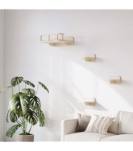 Kletterwand Für Katzen - Holz Fütterungsregal Mit 4 Stufen & 2 Näpfen