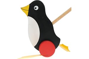 Namesakes Baby Toddler Push Along Wooden Toys for 1 2 & 3 Year Olds : Cute Penguin with Flappy Feet for Boys or Girls