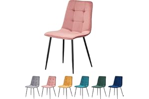 MOF Dining Chair, Velvet Dining Chairs with Padded Seat and Backrest, Sturdy Metal Legs - Accent Chair for Kitchen, Dining Room, Living Room or Home Office (PINK CHECK)