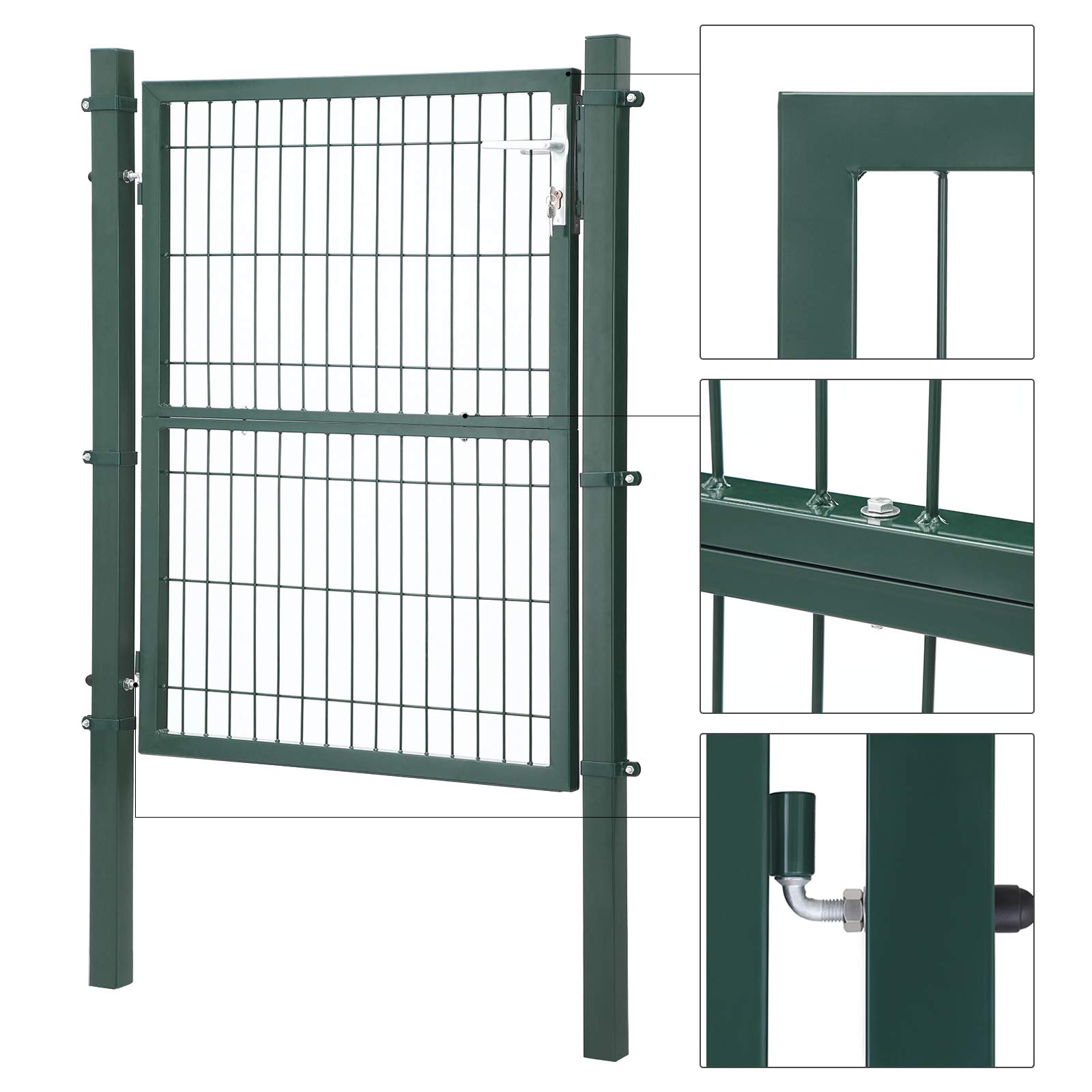 SONGMICS Gartentor aus verzinktem Stahl, Gartentür, Zauntor, Hoftor, mit Qualitätsschloss, Türklinke und Schlüssel, 106 x 125 cm (L x H), grün GGD175L – Bild 5