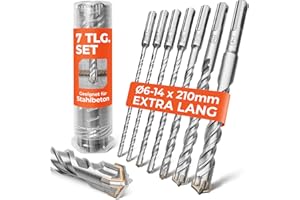 BAUBECK SDS Plus Bohrer Set für Beton [7tlg - Ø6-14 & 210mm lang] 4 Schneiden - Langlebige Betonbohrer aus 40CR Stahl für Präzise Ergebnisse - Bohrer Set Beton Schlagbohrer SDS Bohrer Stein