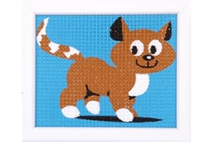 VERVACO Gobelin Stickbilder zum Selbersticken Lernset Nähen KÄTZCHEN Kreuzstich Stickpackungen Stickset für Anfänger ca. 16 x 12,5 cm Bastelset DIY Sticken Kreatives Geschenk Beginner Cross Stitch