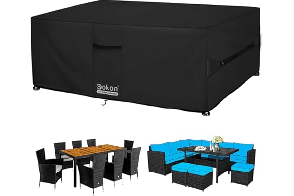 Dokon Housse Salon de Jardin Exterieur avec Aérations, Imperméable, Résistant au Vent, Anti-UV Tissu Oxford 420D Bache Meubles Housse de Protection Table de Jardin Rectangulaire (200x100x74cm) Noir