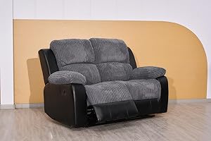 SOFAHEAVEN Rio Recliner Black/Grey Jumbo Cord Fabric 3+2+1 Seater Sofa Set - For Living Room Furniture - 3 Seater Sofa 2 Seater Sofa Settee Armchair - Cheap Couches (2 Seater Sofa)