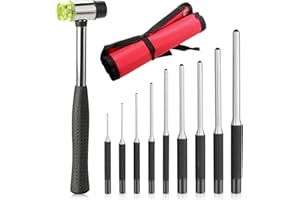 NEUSID 9-częściowy zestaw sterowników do zawleczek 1/16 cala - 5/16 cala 40CR-V stalowe narzędzie do dziurkowania zestaw z torbą do przenoszenia i młotkiem do naprawy zegarków, skórzana, biżuteria