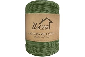 Uiopa Macrame Corda 3mm x 300m Verde Militare Macramè Filo Corda di Cotone Naturale Spago Colorato Cordino per Borse Uncinetto, Wall Hanging, Decorazioni, Bomboniere Fai da Te, Piante da Appendere