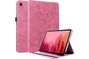 Aswant Samsung Tab A7 - Funda para Samsung Galaxy Tab A 10,4 pulgadas SM-T500/SM-T505 (piel sintética, función atril, tarjetero, soporte para bolígrafo), diseño floral, color rosa