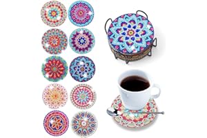 Aililong Conjunto de Posavasos de Pintura de Diamantes z10 Piezas, con Soporte, patrón Mandala, Posavasos Antideslizantes para niños y Adultos DIY