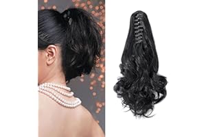 CYBELLEZA 12" Postiche Queue de Cheval Extension a Clip Cheveux Naturel Ondulé bouclés Claw on Ponytail Griffe Monobande (Noir)
