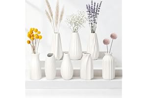 JBER 8 Kleine Vasen Deko Satz - 13cm Weiße Blumenvase Matte Keramik Vase für Pampasgras, Trockenblumen, Modernes Boho Skandinavische Home Dekor Vase, für Haushalts- und Hochzeitstisch-​ Dekoration
