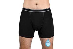 TIICHOO Incontinence Pants for Men Washable Reusable Leakproof Underwear Regular Absorbency Cotton Incontinence Boxer Shorts 1 Pack (Large, 1 Black)