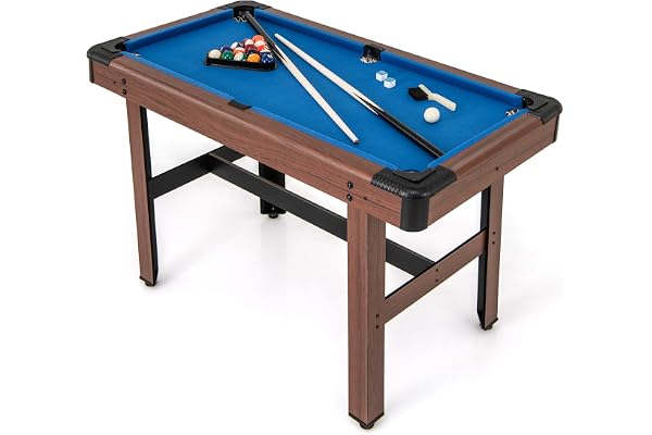 COSTWAY biljardbord, biljardbord i trä med tillbehör, poolbord med 2 köer, 2 kritor & triangel & borste, biljardspel för barn och vuxna, 122 x 61 x 76 cm