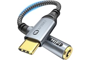 WARRKY USB C to 3.5mm Jack Adapter, USB C Headphones Adapter [Hi-Res DAC, Gold-Plated Connectors] for Galaxy S22/ S21/ Note 20/ A53, P50/ P40/ Mate 40, Pixel 6/5, iPad Pro/iPad Mini 6, OnePlus, etc.