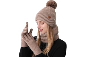 MAZELIKEHOOD Hat Scarf Gloves Set for Women 3Pcs Winter Warm Knitted Beanie Hat Ladies Gloves Scarf Neck Warmer 3 in 1 Cold Weather Set