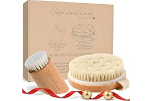 Stephanie Franck Beauty Lot de brosses sèches – Brosse pour le corps et le visage en poils naturels pour le brossage à sec, exfoliant, cellulite et drainage lymphatique – Cadeau Nöel de bien-être