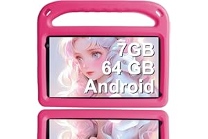 ‎GOODTEL GOODTEL 7 Zoll Android Tablet ｜Android System mit 7 GB + 64 GB Speicher｜Bluetooth｜GPS｜Doppelkamera｜Lernspiele und Spiele für Eltern｜Eva-Spritzwasserschutzhülle (Rosa)