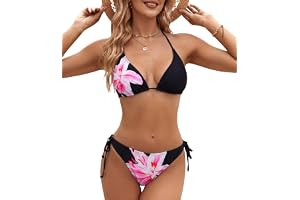 Genfien Bikiniset Triangeltopp G-string baddräkt blommönster V-ringad tvådelad baddräkt