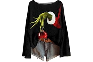 GENERISCH Grinch 2025 Weihnachtspullover Strickpullover Damen Lustig Weihnachts Sweatshirt Weihnachtspulli Pullover Damen Merry Christmas Basic Rundhals Langarmshirt Weihnachtsmotiv