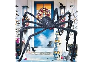 ERWAWEE 2 Meter Haarige Spinnen Dekoration Halloween, 200cm Groß Gruselige Spinnen Gefälschte Schwarz Haarige,Riese 2M Realistische Riesig Spinne mit Roten Augen Deko für Außen Innen Party, Garten, Spukhäuser