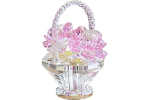 DIYPARKIA Crystal Rose Flower Basket Unique Acrylic Keepsake Gifts Glass Rose Bouquet Floral Keepsake Paperweight Ornaments for Women Cute Wedding Presents for Men, Women Long Distance Relationship Gifts (pink)
