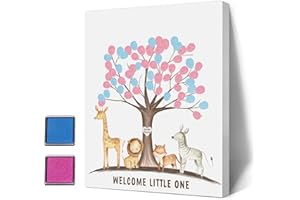 SIRJIERA Gender Reveal Fingerprint Tree with Safari Animals, Baby Shower Guest Book Party Ideas, Gender Reveal Party Ideas, Gender Reveal Keepsake, Canvas Decoration